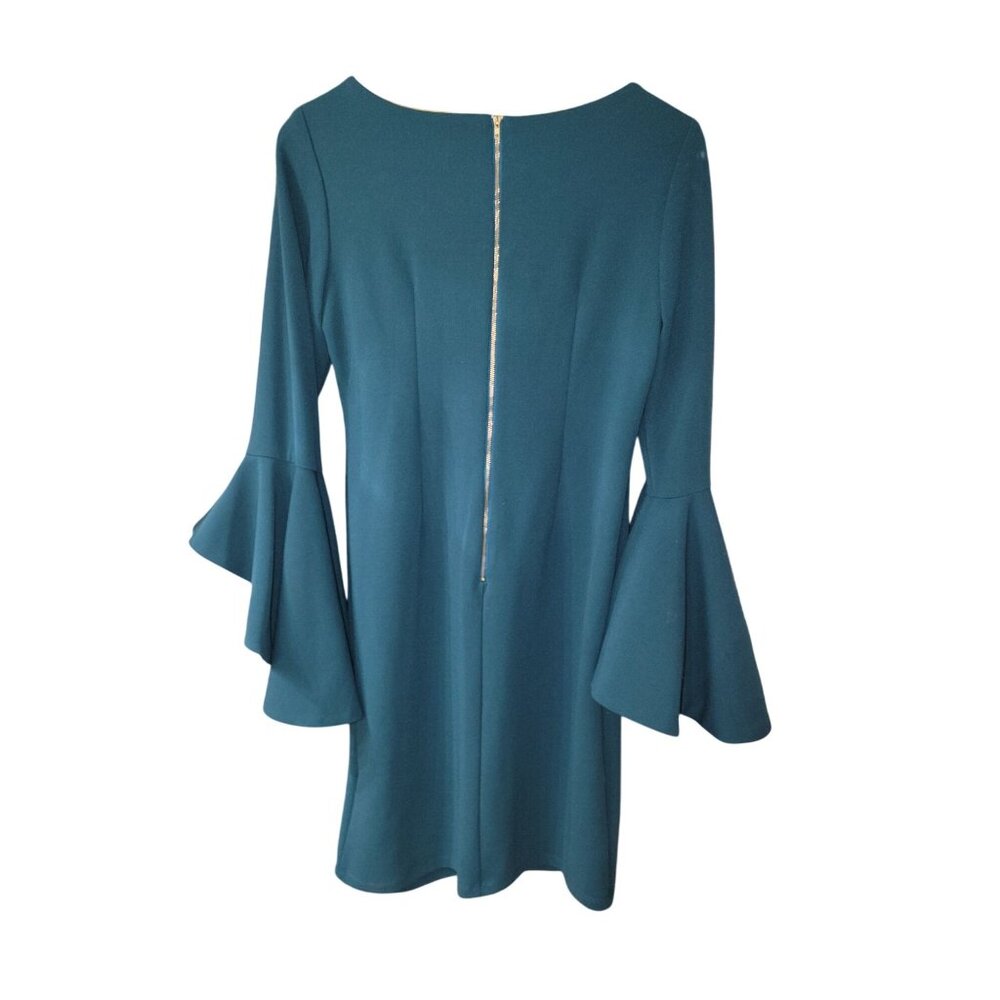 Shelby & Palmer Green Bell Sleeve Shift Dress With Yellow Lining Size 8 - Picture 3 of 6